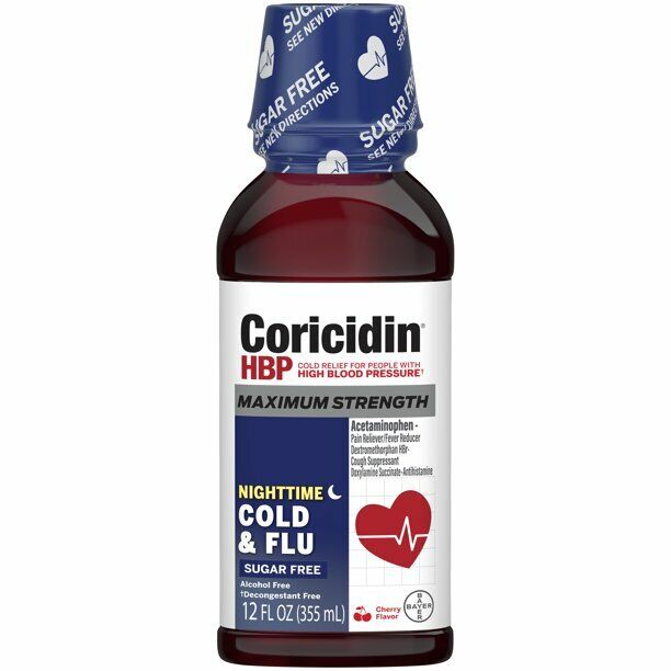 CORICIDIN HBP S/F COLD FLU NIGHT 12OZ