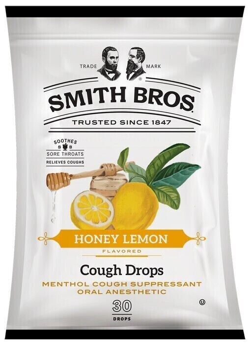 Smith Bros Honey Lemon Flavored Cough Drops 30 Drops