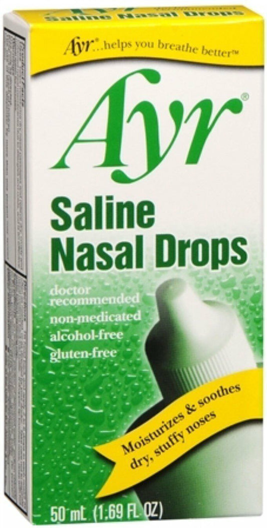 Ayr Saline Nasal Drops Moisturizes & Soothes Dry Stuffy Nose 1.69 oz Pack of 3