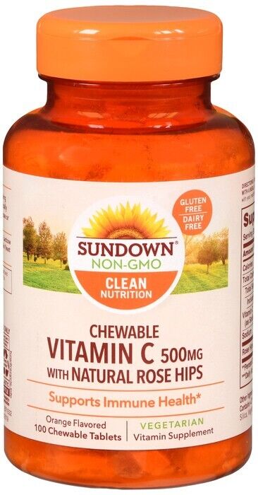 Sundown Naturals Vitamin C 500mg Supplement Immune Health Orange 100ct Exp 10/25