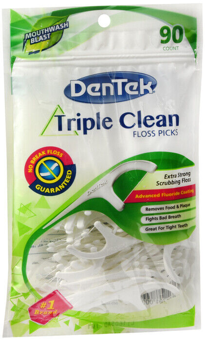 DENTEK FLOSS PICKS MINT 90CT  TRIPLE CLEAN