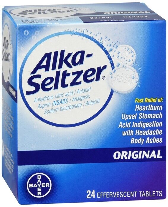 Alka-Seltzer Effervescent Tablets Original Formula Fast Relief Of Heartburn 24Ct