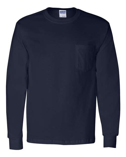 Gildan - Ultra Cotton Long Sleeve Pocket T-Shirt - 2410 NAVY  XL  *B