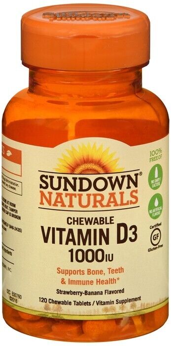 Sundown Naturals Vitamin D3 1000 IU Chewable Tablets 120 Tablets  x 2 bottles