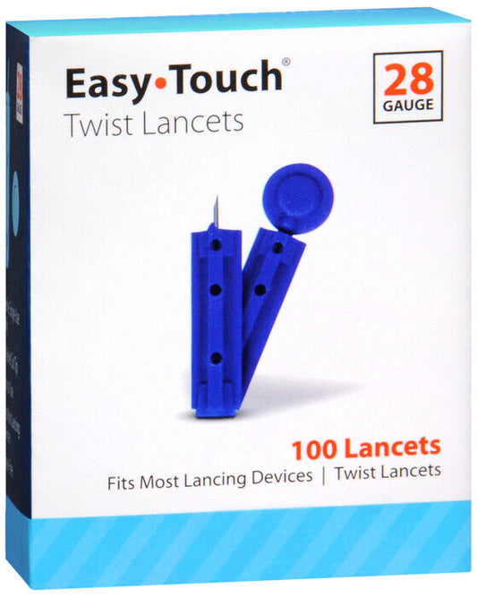 Easy Touch Twist Lancets Triple Bevel Cut Sterile Latex Free 100 ct  28G X 4