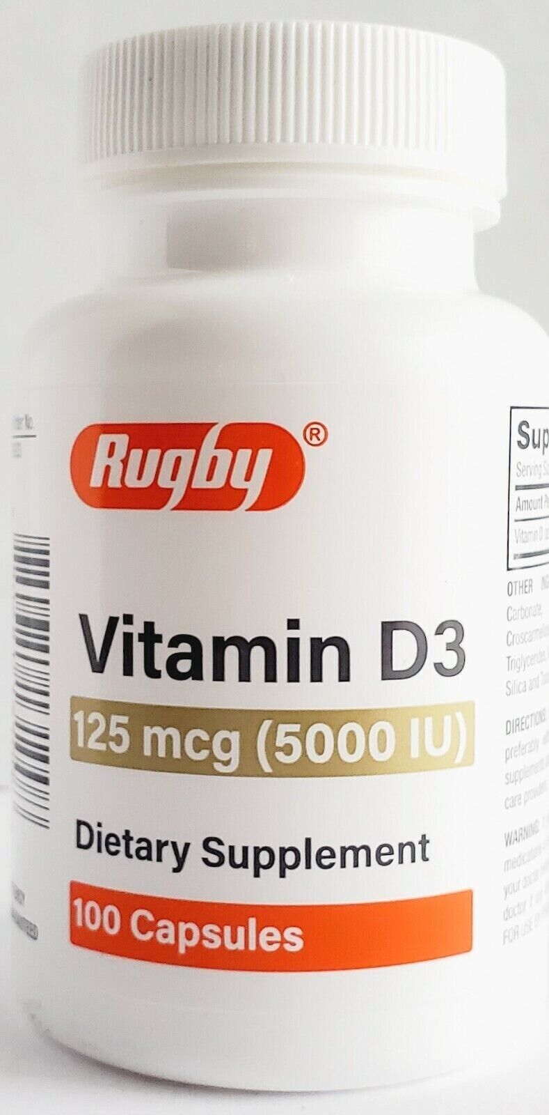 Rugby Vitamin D3 5000 IU (125mcg) 100 Capsules