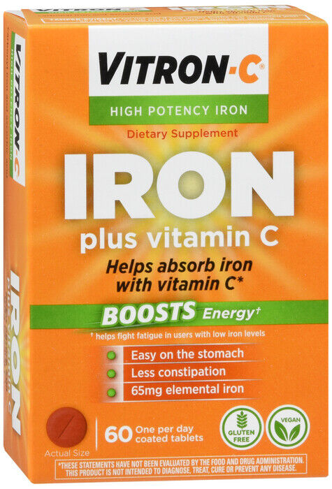 Vitron-C High Potency Iron Supplement with Vitamin C, 60 Count  X  2