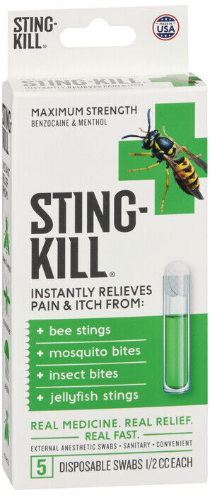 Sting Kill Disposable Swabs External Anesthetic Itch & Pain Relief 5ct