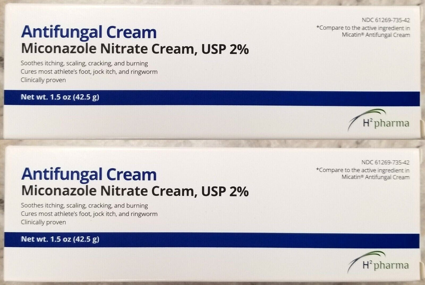 Miconazole 2% Antifungal CREAM 42.5gm / 1.5oz H2 pharma ( 2 pack )