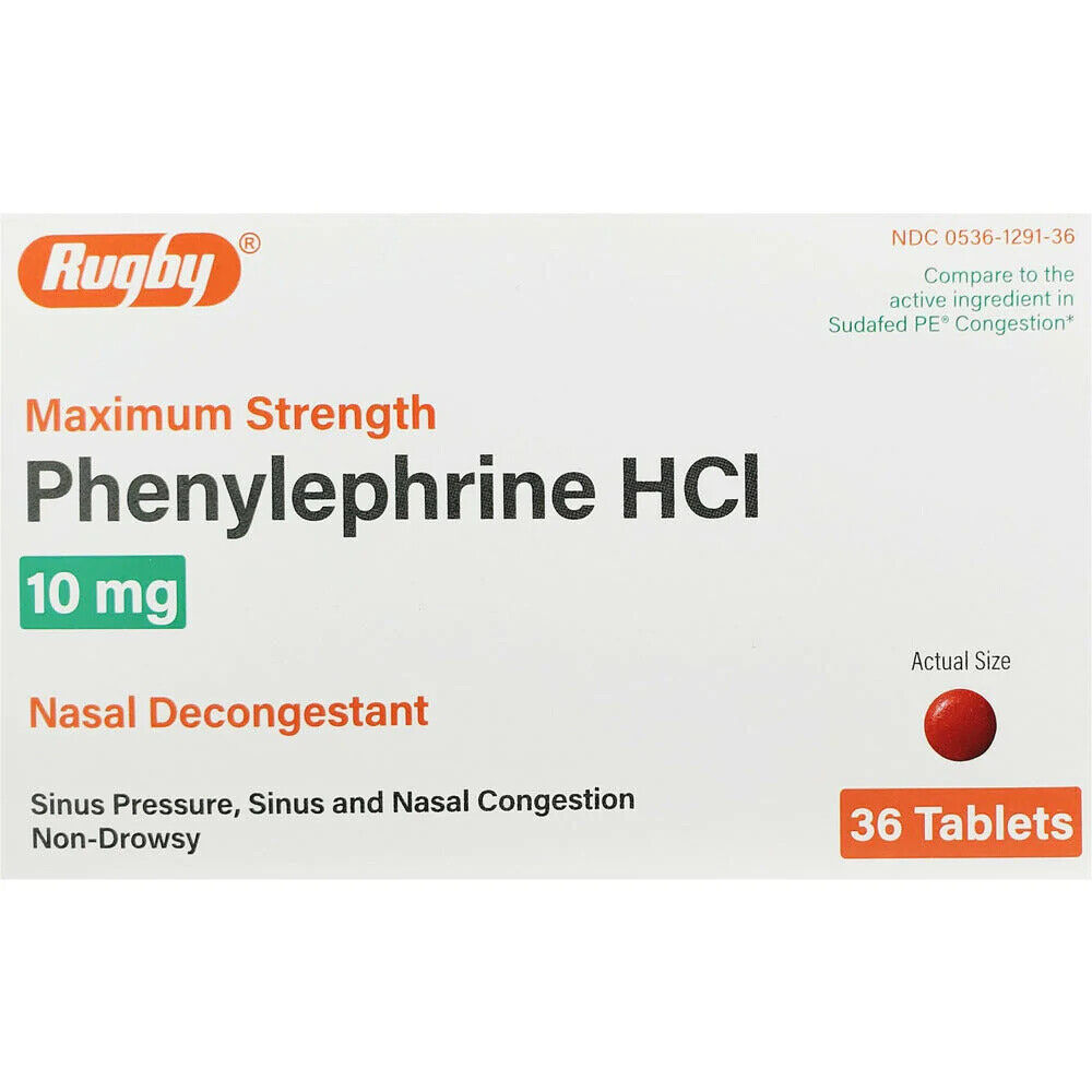 Rugby Phenylephrine HCl 10 mg - 108  Tablets ( 3 Pack of 36)