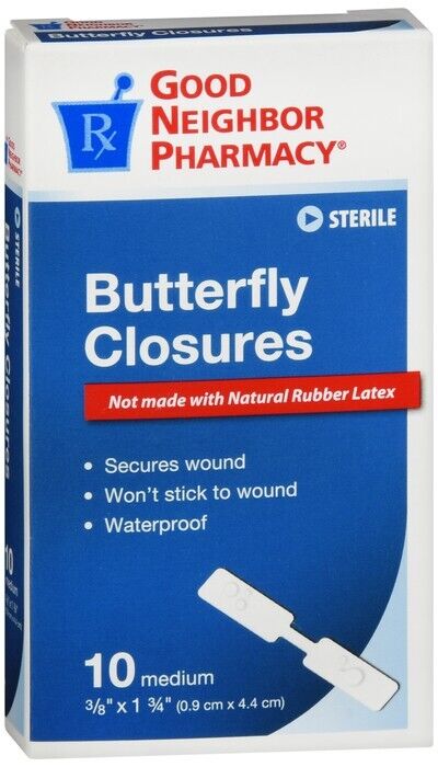 GOOD NEIGHBOR PHARMACY BUTTERFLY CLOSURES MEDIUM 3/8X1¾ 10CT