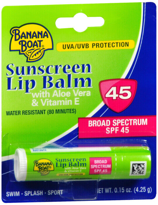 BANANA BOAT LIP BALM ALOE SUNSCREEN SPF45 0.15OZ   X 3