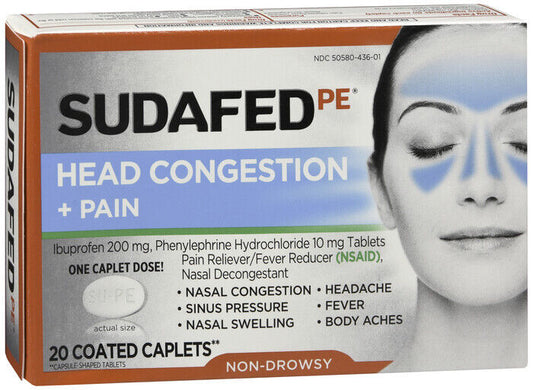 SUDAFED PE HEAD CONGEST & PAIN CPLT 20CT