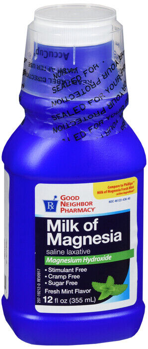 GNP MILK OF MAGNESIA MINT LIQ 12OZ   magnesium hydroxide  400 MG/5ML