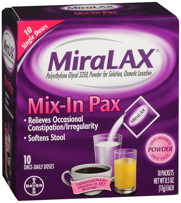 MIRALAX SINGLE DOSE PACKET POWDER 10CT   polyethylene glycol 3350 ORAL POWD PACK