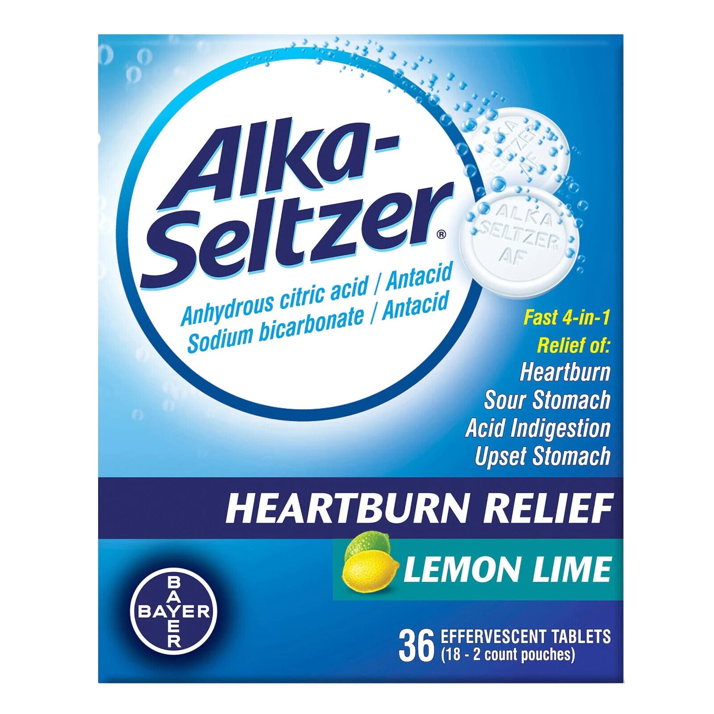 ALKA-SELTZER LEMON LIME TABLET 36CT