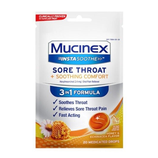 MUCINEX INSTASOOTHE HONEY ECHINACEA THROAT DROP 20CT