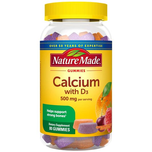 Nature Made CALCIUM+D3 Cherry Orange Strawberry 500mg Gummies 80ct