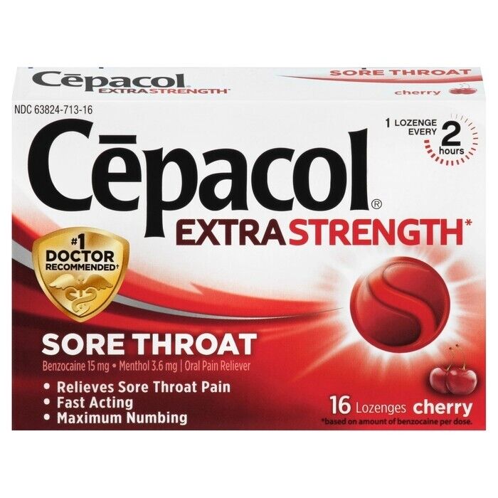 Cepacol Extra Strength 16 Count Sore Throat Cherry Lozenges  x 2 boxes