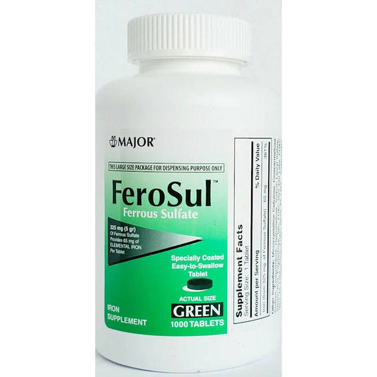 Ferrous Sulfate 325 mg Iron Tabs (Generic Feosol) FeroSul 1000 GREEN Tabs