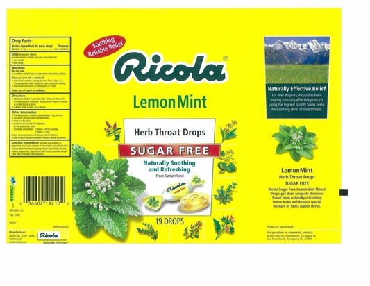 Ricola Candy Lemon Mint Swiss Herb Lozenges Sugar Free 19 count