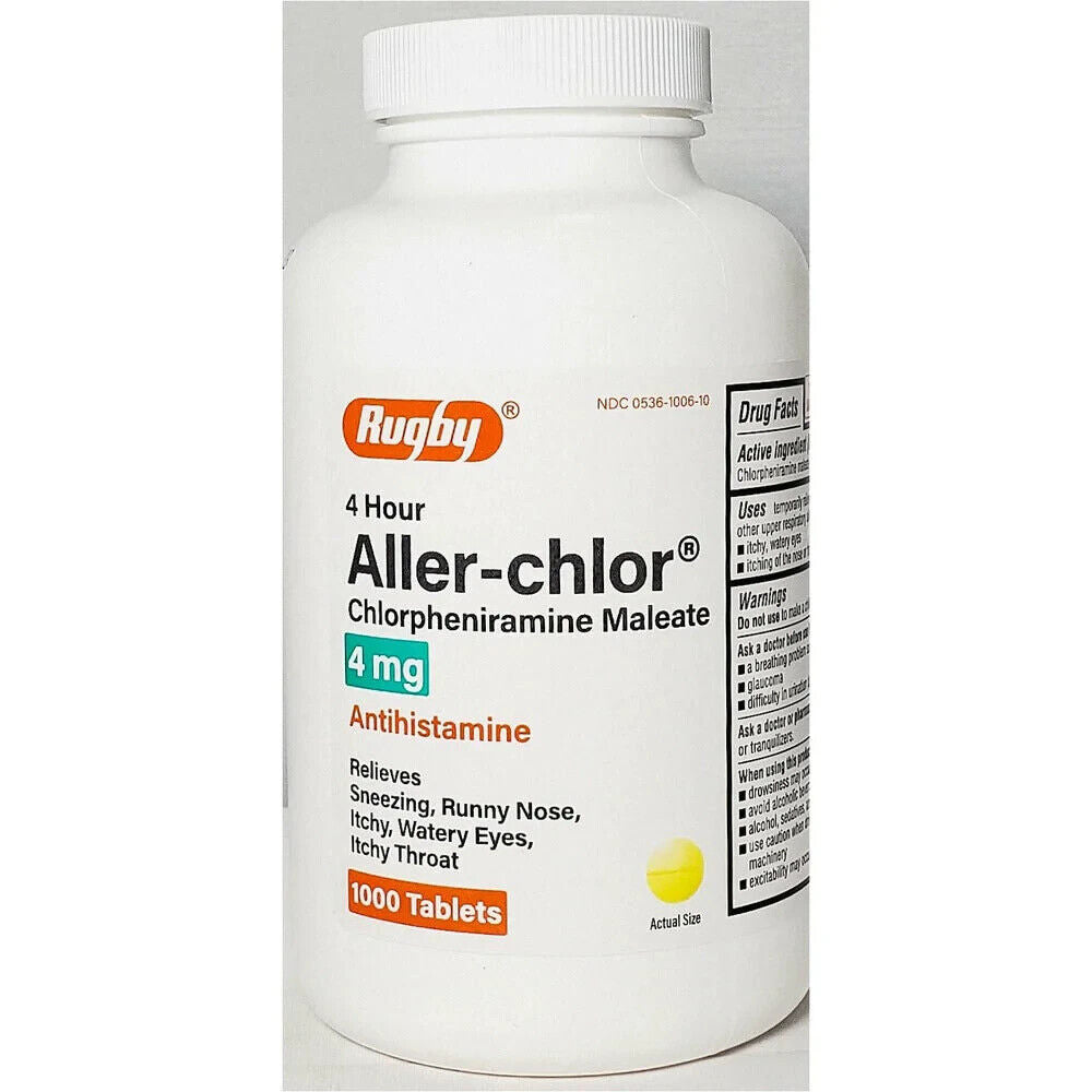 Rugby Aller-Chlor Chlorpheniramine Maleate Antihistamine Tablets 4mg 1000 Count