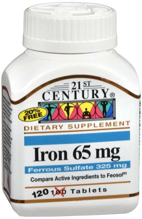 21st Century Iron 65mg Ferrous Sulfate 325mg Mineral Supplement Tablet 120 Count