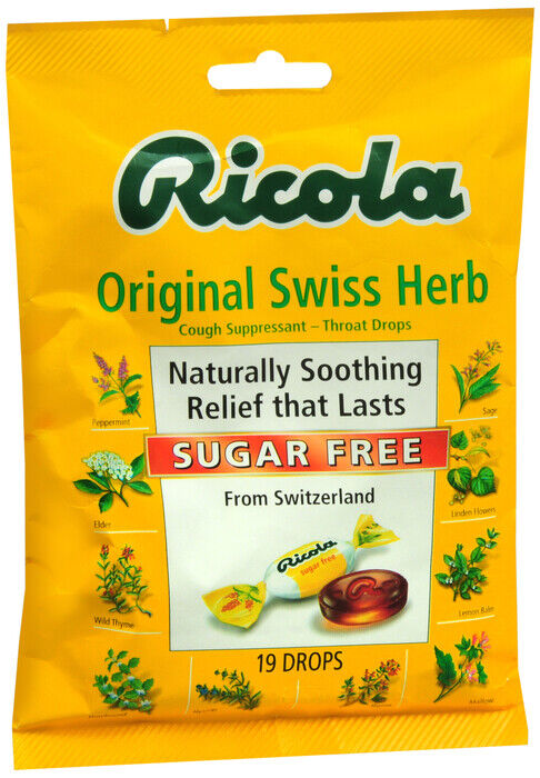 RICOLA THROAT DROPS SUGAR FREE MOUNTAIN HERB 19 CT   LOZENGE  9 bags of 18