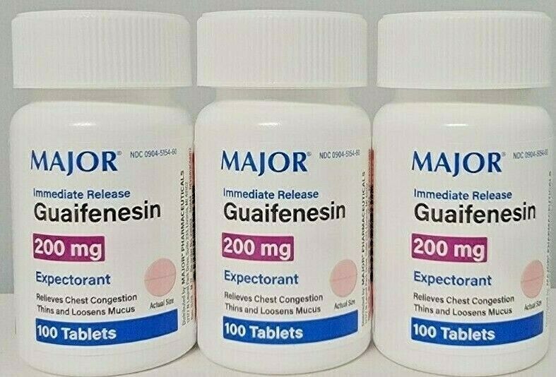 Major Guaifenesin 200 mg Mucus Relief 100 Tablets- 3 Pack