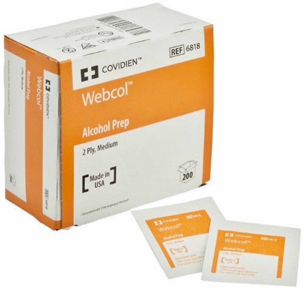 5 Boxes of 200 - MEDIUM  WEBCOL Alcohol Prep Pads KND6818...