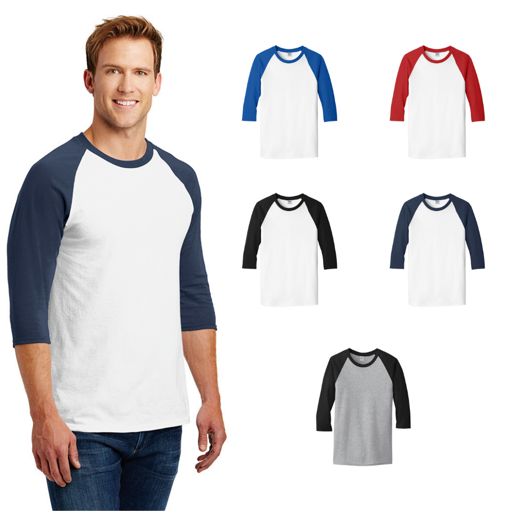 Gildan 5700 Men's Baseball T-Shirt 3/4 Sleeve Raglan Color Block Cotton Blank