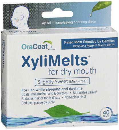 XyliMelts dry mouth discs, mint-free, 2 x 40 count, all-natural