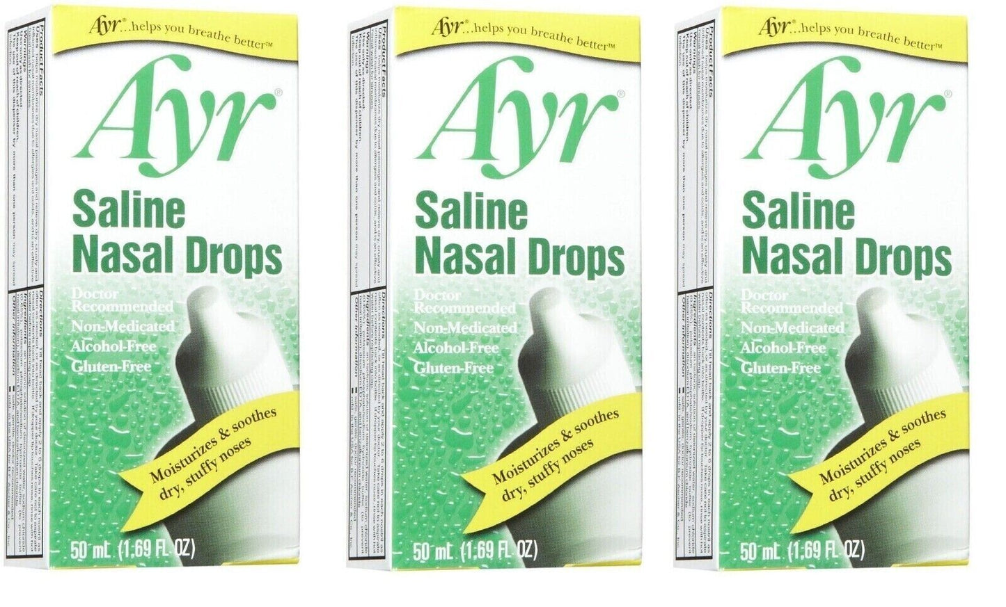 Ayr Saline Nasal Drops 1.69 oz X 3 Packs