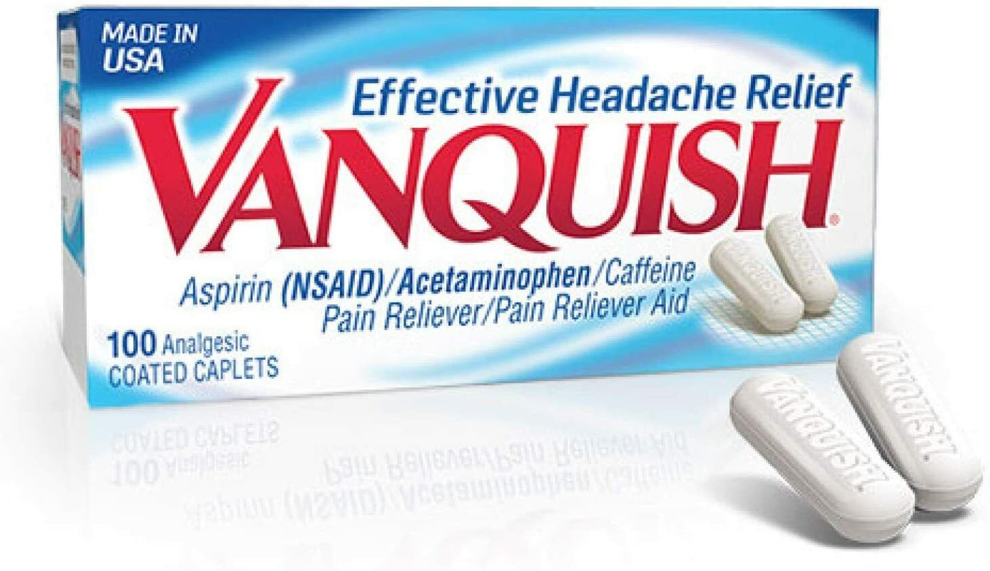 Vanquish Pain Reliever Effective Headache Relief, 100 Caplets Each  X 2 BOTTLES