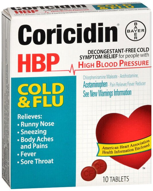 Coricidin HBP Cold Flu Tablet 10 count