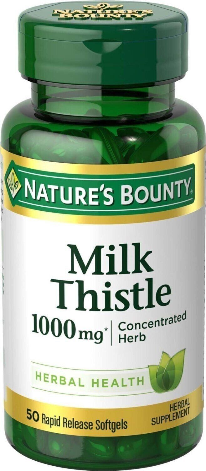 Nature's Bounty Milk Thistle Herbal Supplement Softgels 1000 mg 50 Count