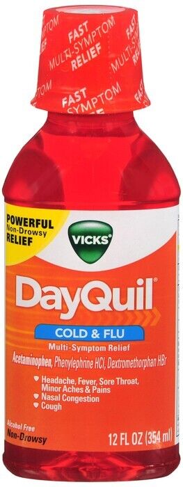 Vicks DayQuil Non-Drowsy Daytime Cold & Flu Medicine 12oz Exp 09/2025 or better