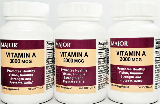 Major Vitamin A 3000 mcg (10000 IU) -100 Softgels -3 Pack