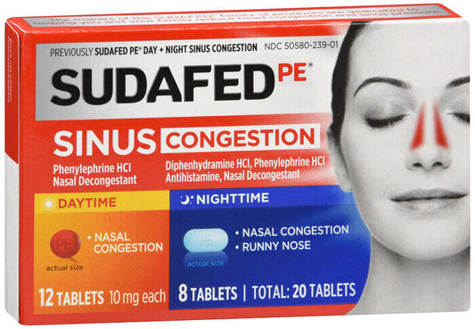 SUDAFED PE SINUS CONGESTION DAYTIME/NIGHTTIME  TAB 20