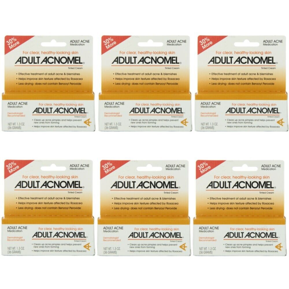 6 Pack Adult Acnomel Tinted Cream Acne Medication 1.30 Oz 36 G Each