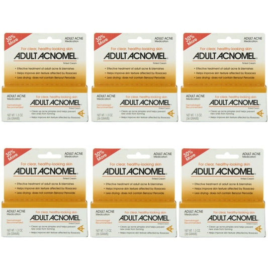 6 Pack Adult Acnomel Tinted Cream Acne Medication 1.30 Oz 36 G Each