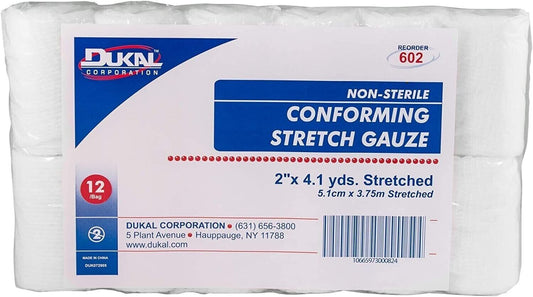 Dukal Conforming Stretch Gauze Bandage, 2 in X 4.1 Yards., Non-Sterile, 12 Rolls