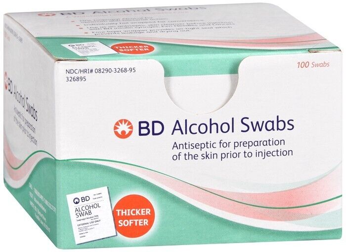 BD Alcohol Swabs Thicker Antiseptic Antibacterial Airtight Seal 100 ct x 6 boxes