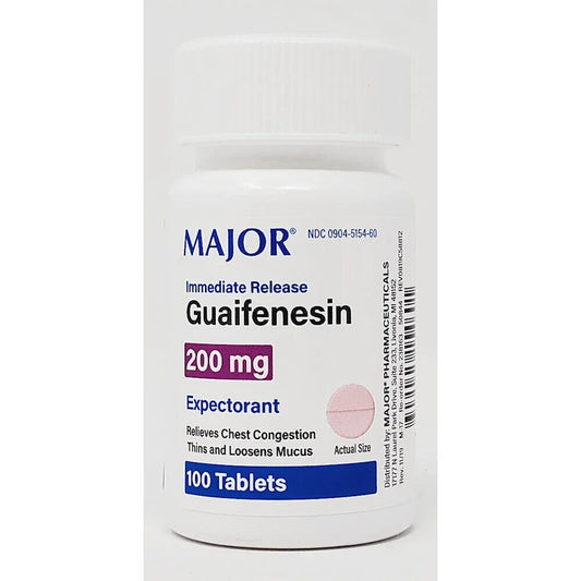 Major Guaifenesin 200 mg Mucus Relief 100 Tablets- 3 Pack