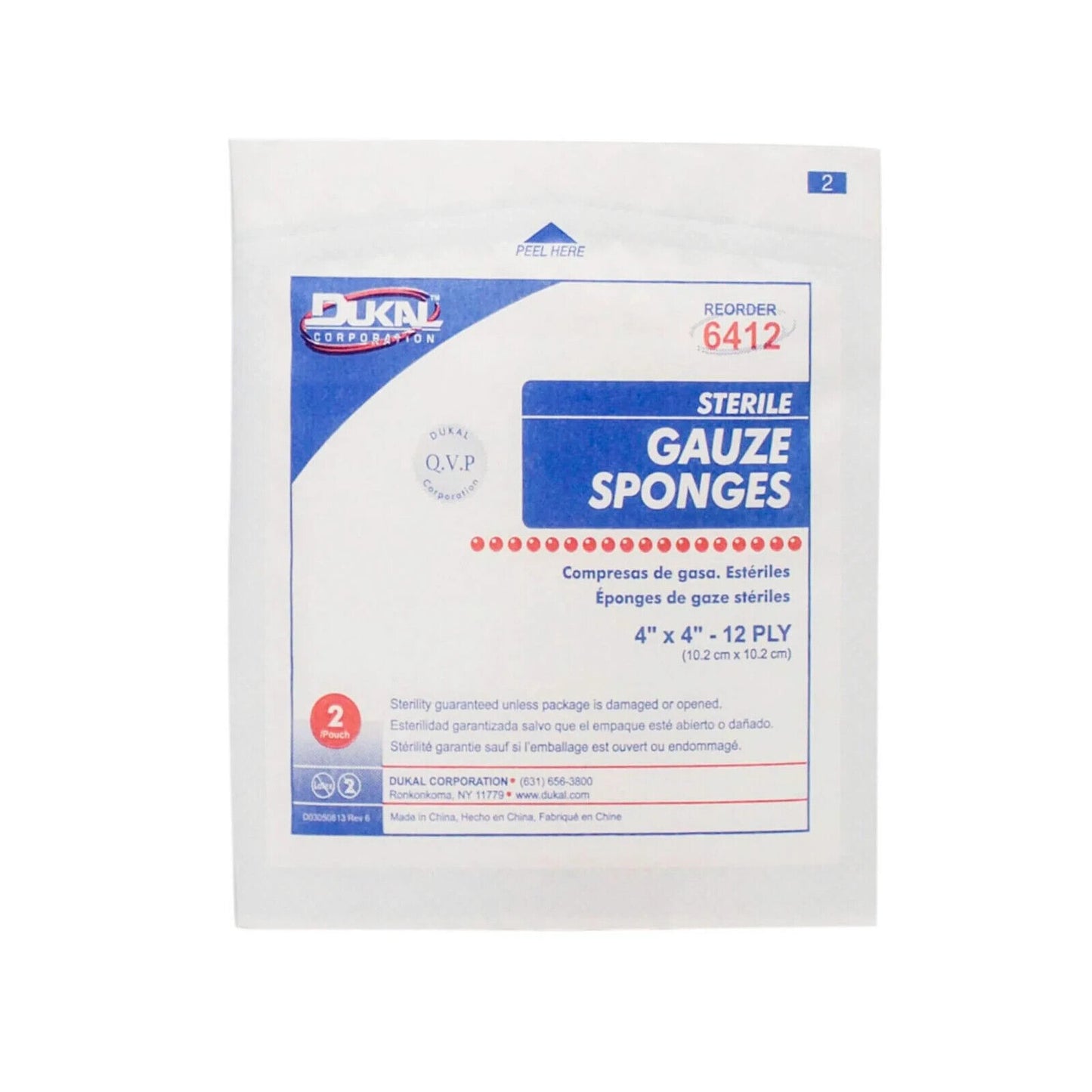 Dukal Gauze Sponge - Sterile, 4" x 4" 12-ply - Model 6412 - Box of 50 (25x2)