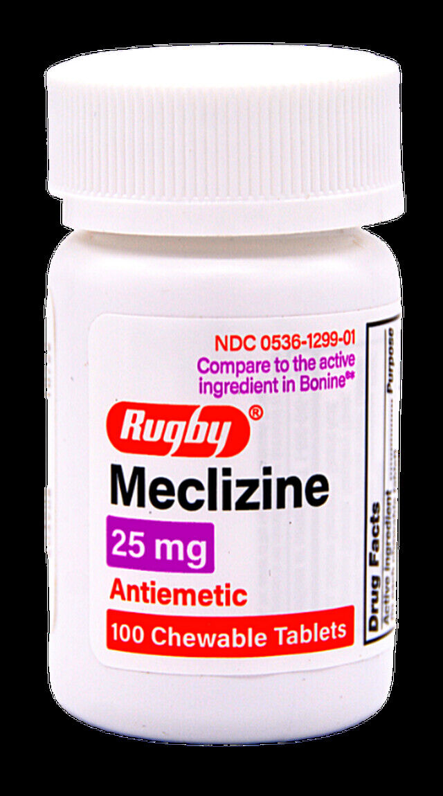 Rugby Meclizine 25mg NON-DROWSY 100ct Cherry Chews  x 2 bottles