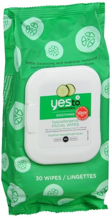 Yes To Cucumbers Soothing Hypoallergenic Gentle Facial Wipes Travel Size 30 Ct