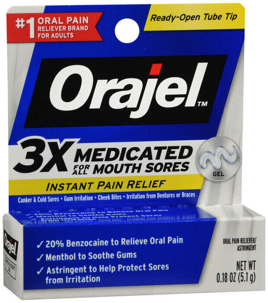 ORAJEL 3X MEDICATED MOUTH SORE GEL .18OZ