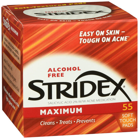 STRIDEX MAXIMUM STRENGTH PAD 55CT   salicylic acid TOPICAL MED. PAD 2 %