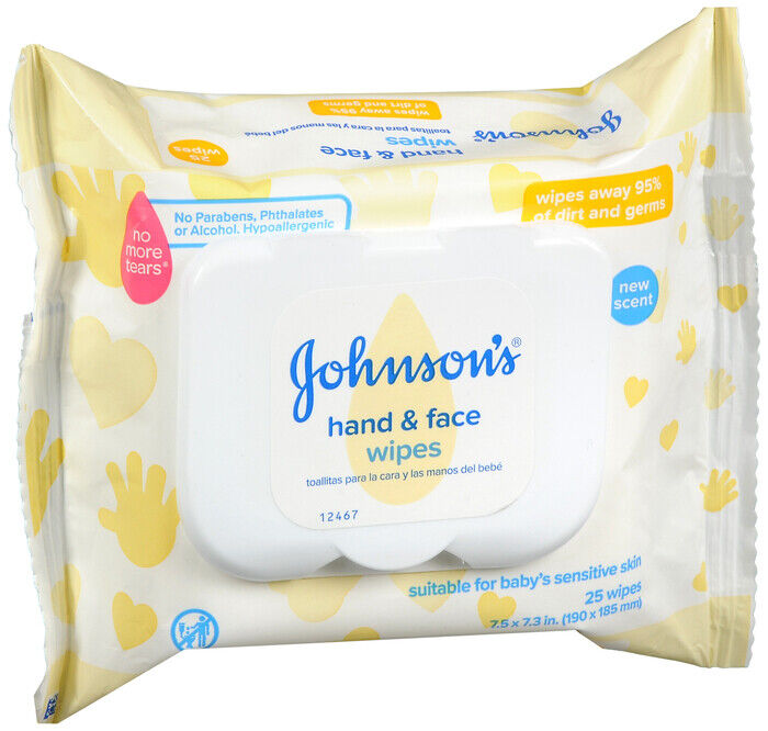 JOHNSONS HAND AND FACE WIPES 25CT